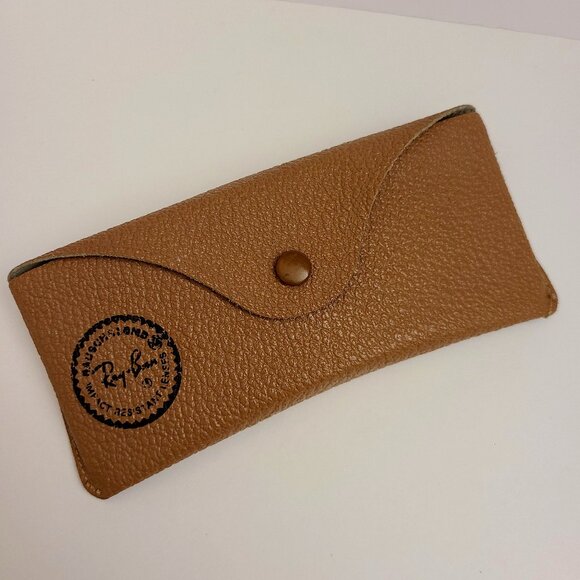 Ray Ban Tan Leather Sunglass Glasses Case with Green Felt Lining - Picture 1 of 13